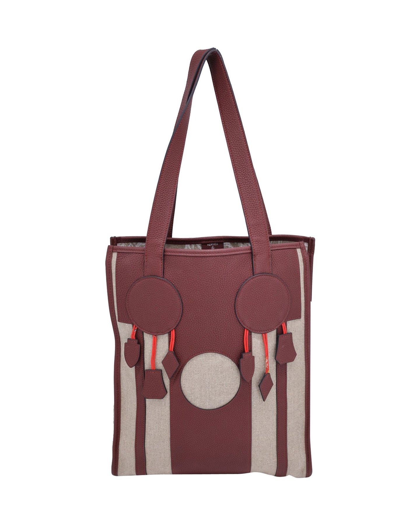 Hermes Petit H Dream Catcher Tote Bag in Red Leather and Beige Canvas 7705722421308