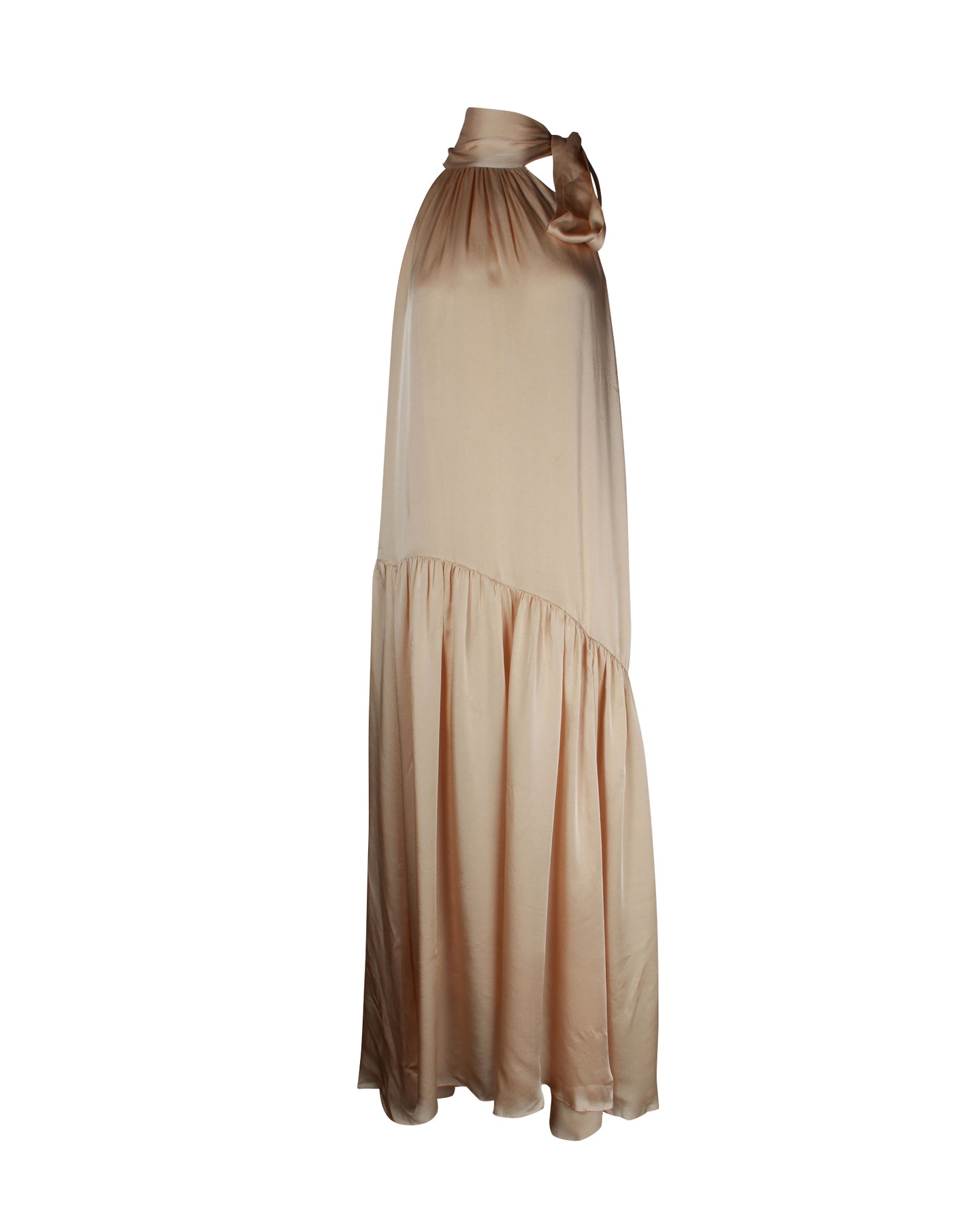 Zimmermann Tie-Neck Halter Maxi Dress in Champagne Silk 7703686873148