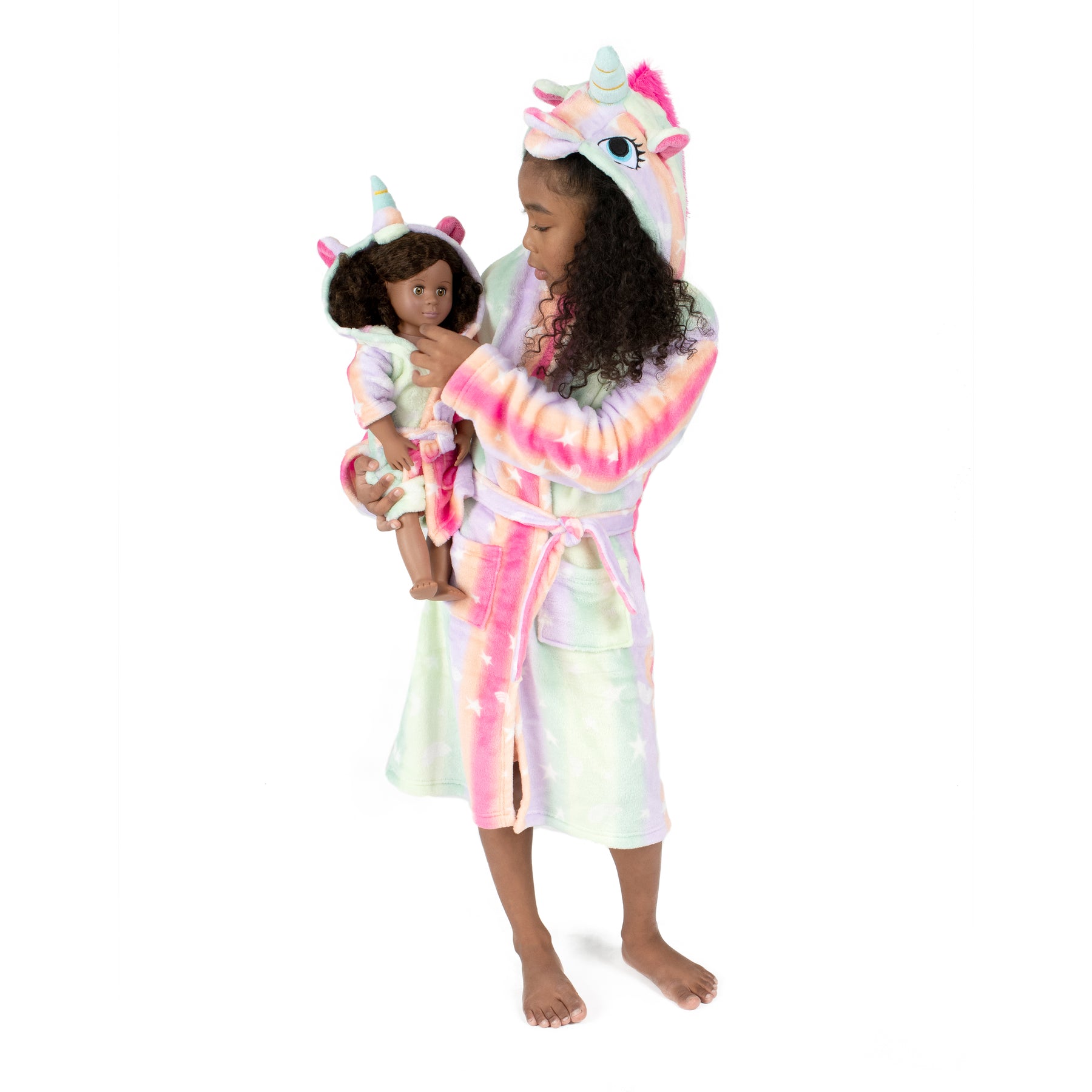 Christmas Girls and Matching Doll Fleece Hooded Robe Stars