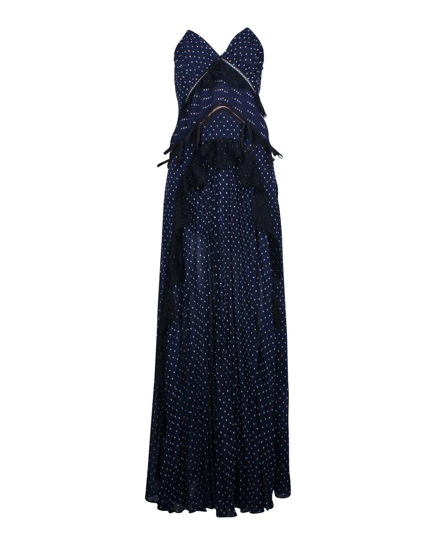 Self-Portrait Polka Dot Print Maxi Dress in Navy Blue Polyester 7748715905084