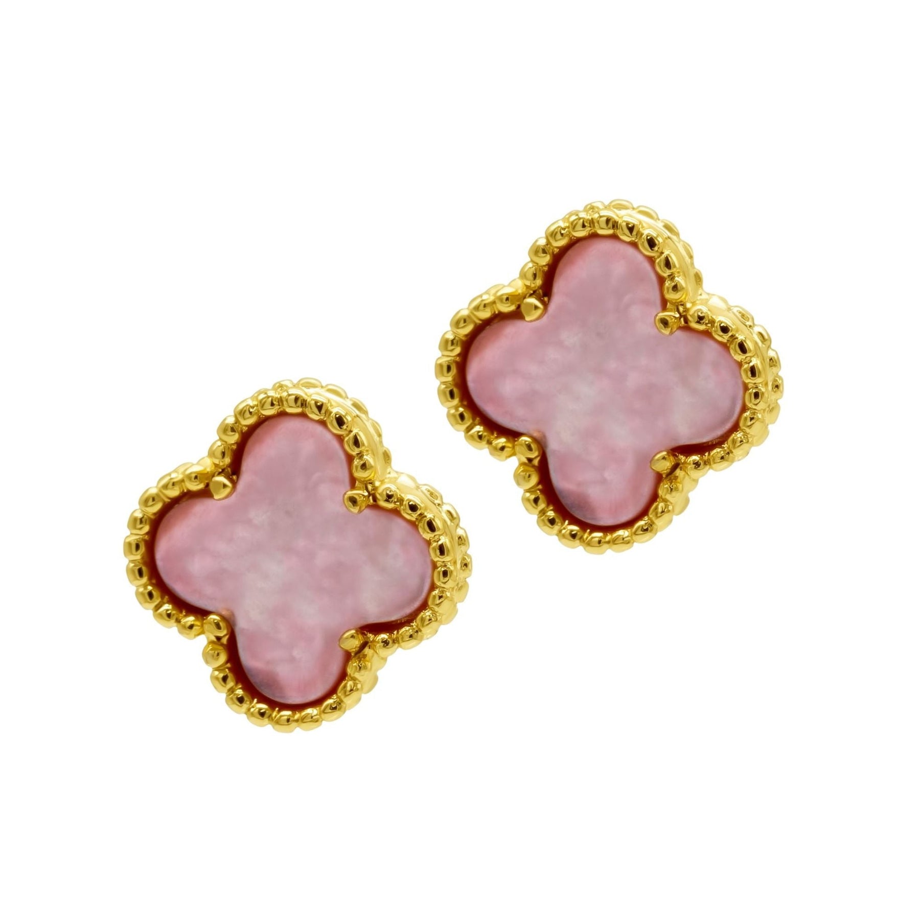 14k Gold Plated Pink Mother of Pearl Flower Stud Earrings