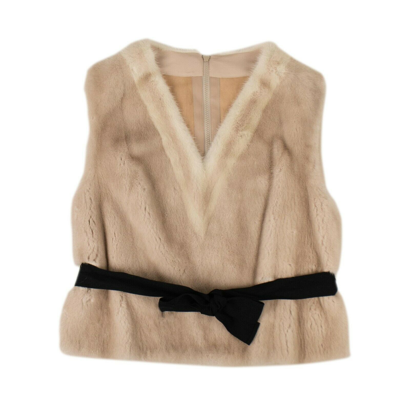 Pink Mink Fur 'Two Striped V-Neck' Vest