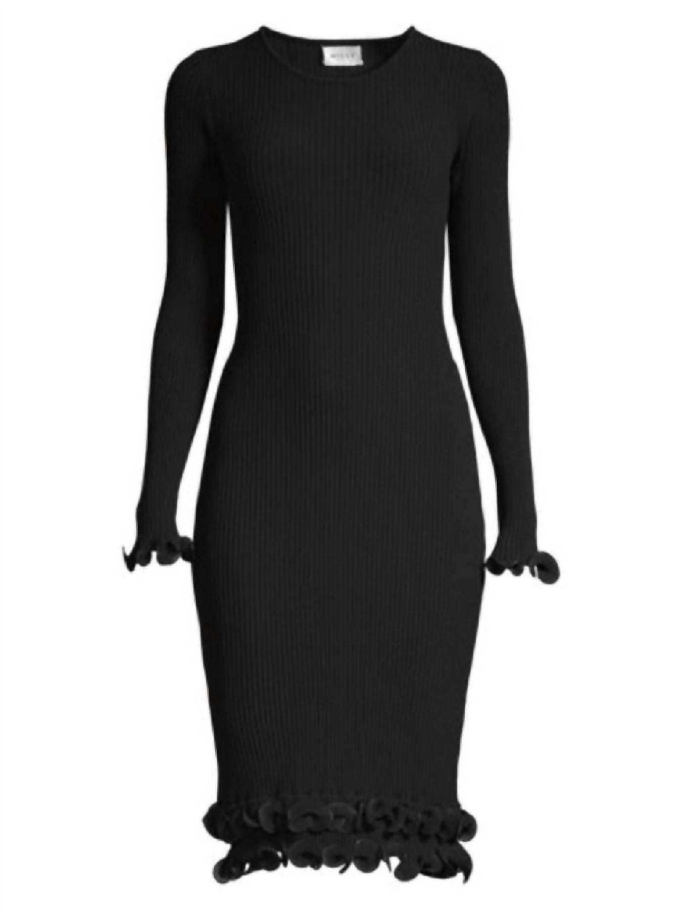 Women's Wired Edge Long Sleeve Ribbed Fitted Bodycon Dress In Black