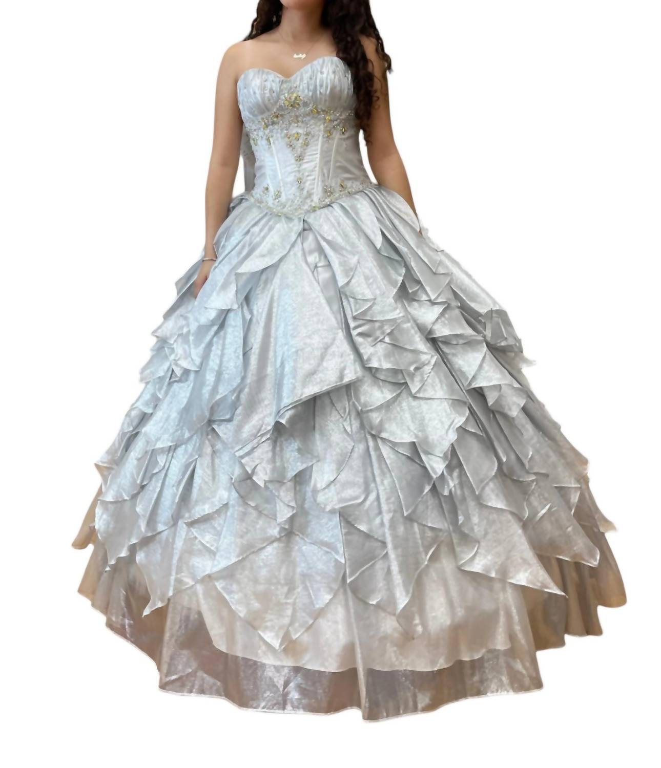 Off Shoulder Quinceañera Dress In Ice Silver 7766648258620