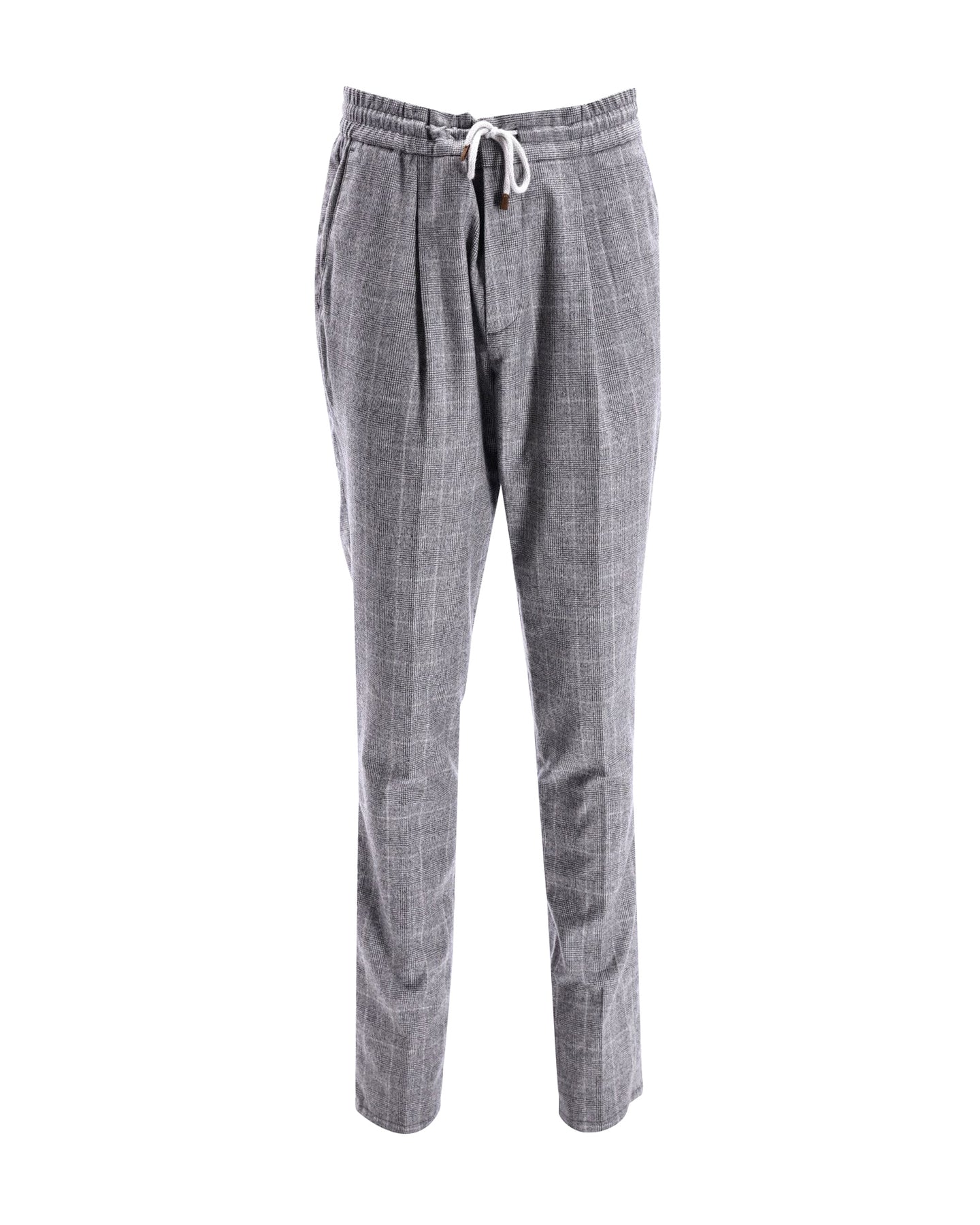 Brunello Cucinelli Plaid Drawstring Trousers in Grey Cotton 7748660166716