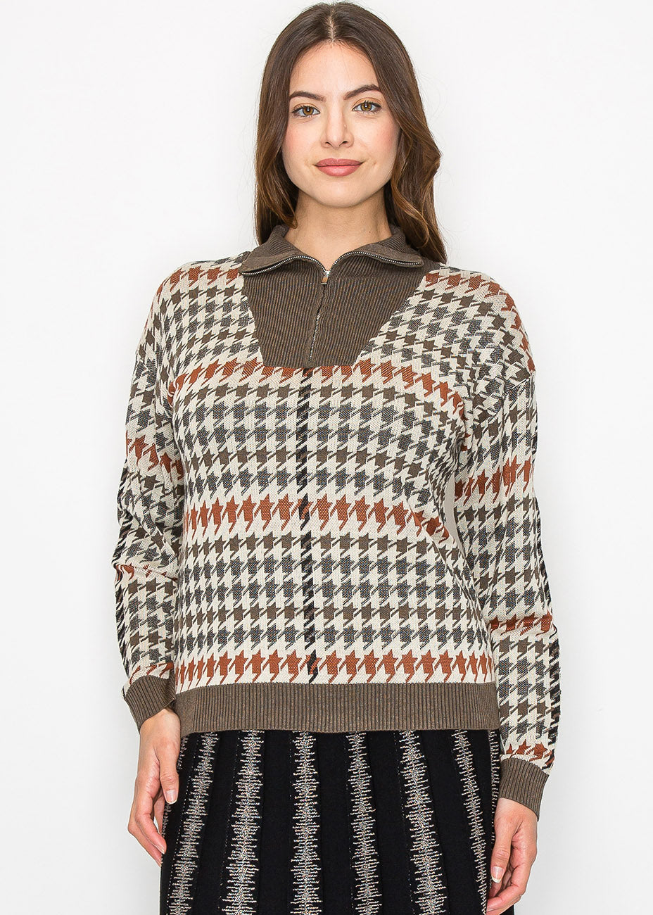Autumn Houndstooth Knit Sweater 7832986648636