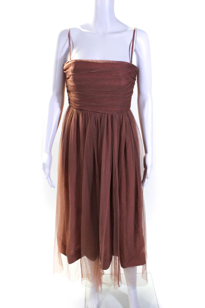 Zimmermann Womens Back Zip Strapless Mesh Overlay Midi Dress Brown 7833443827772