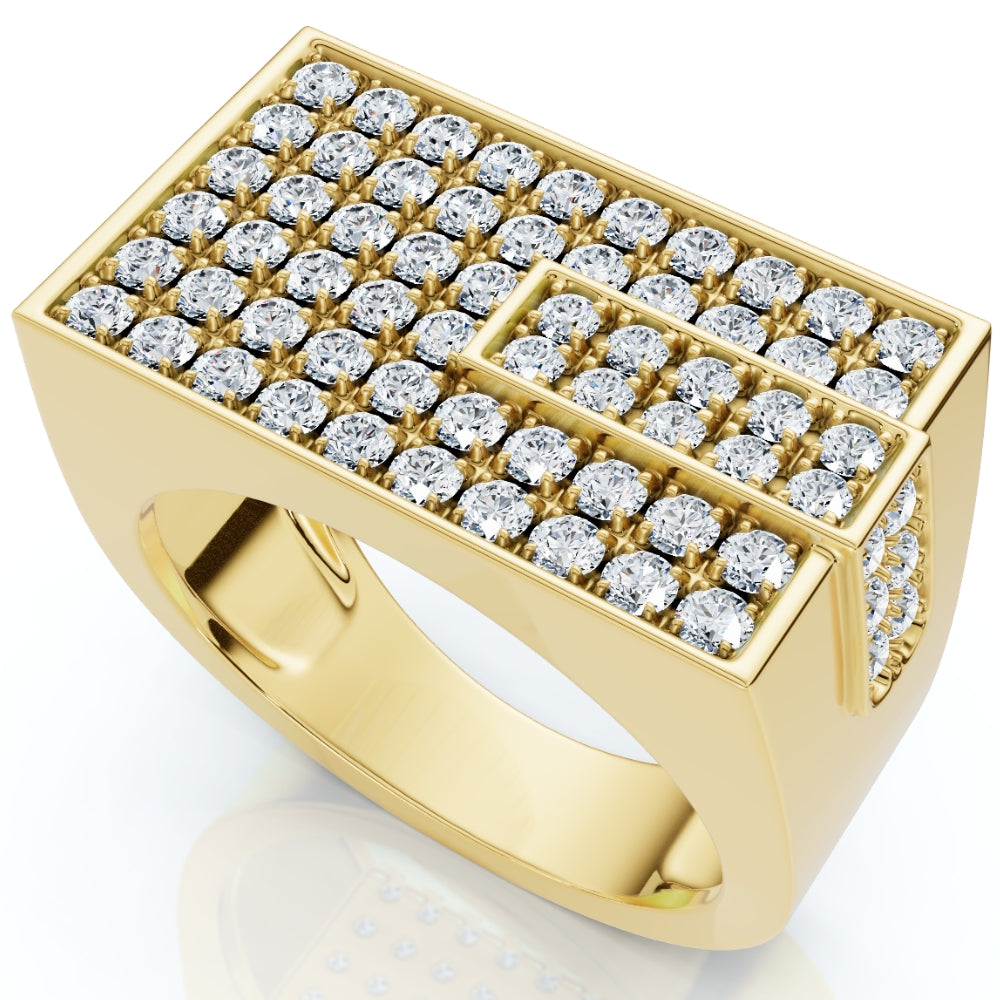 Men's 1CT Diamond Rectangle Cluster Ring 10k Gold Lab Grown