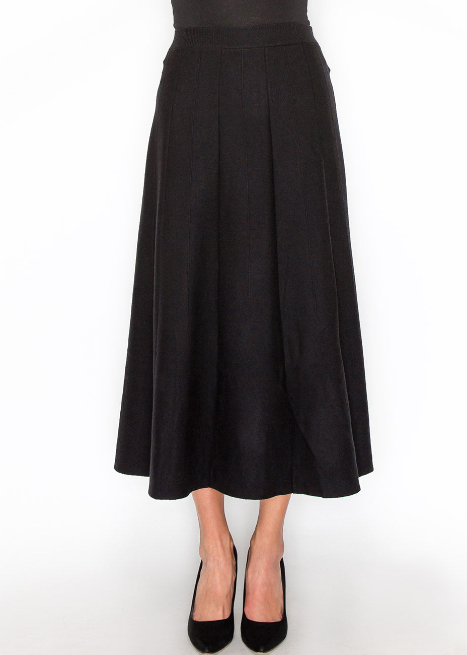 Classic A-Line Black Pleated Midi Skirt 7832968921148
