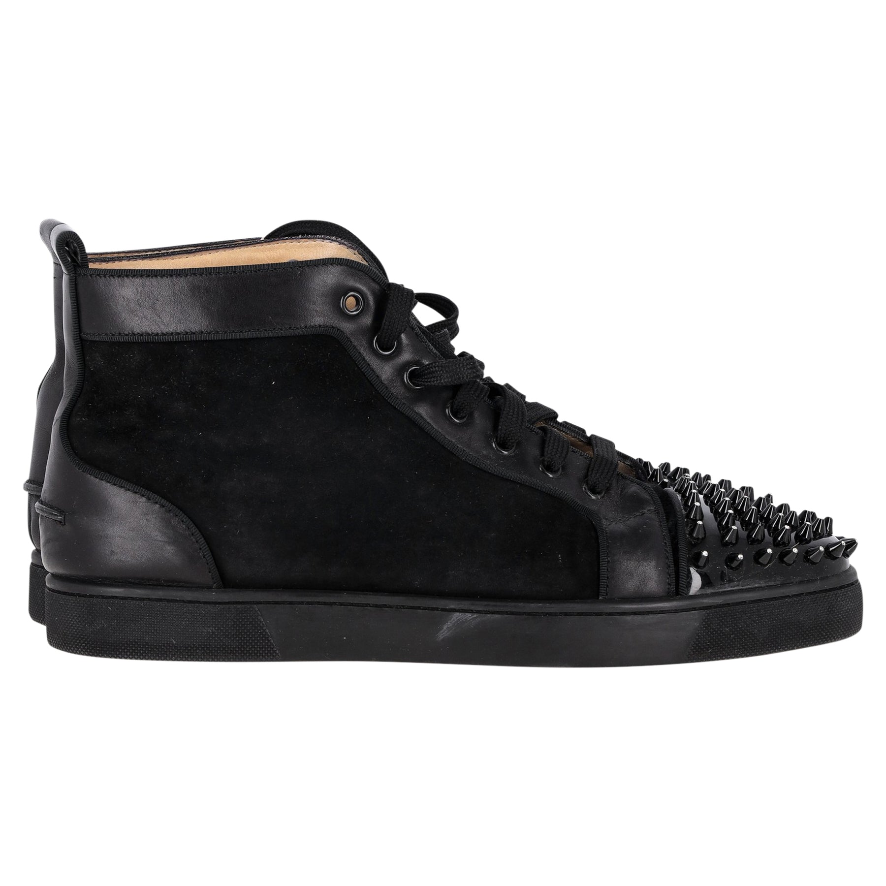 Christian Louboutin Louis Spikes High Top Sneakers in Black Leather 7748691066940