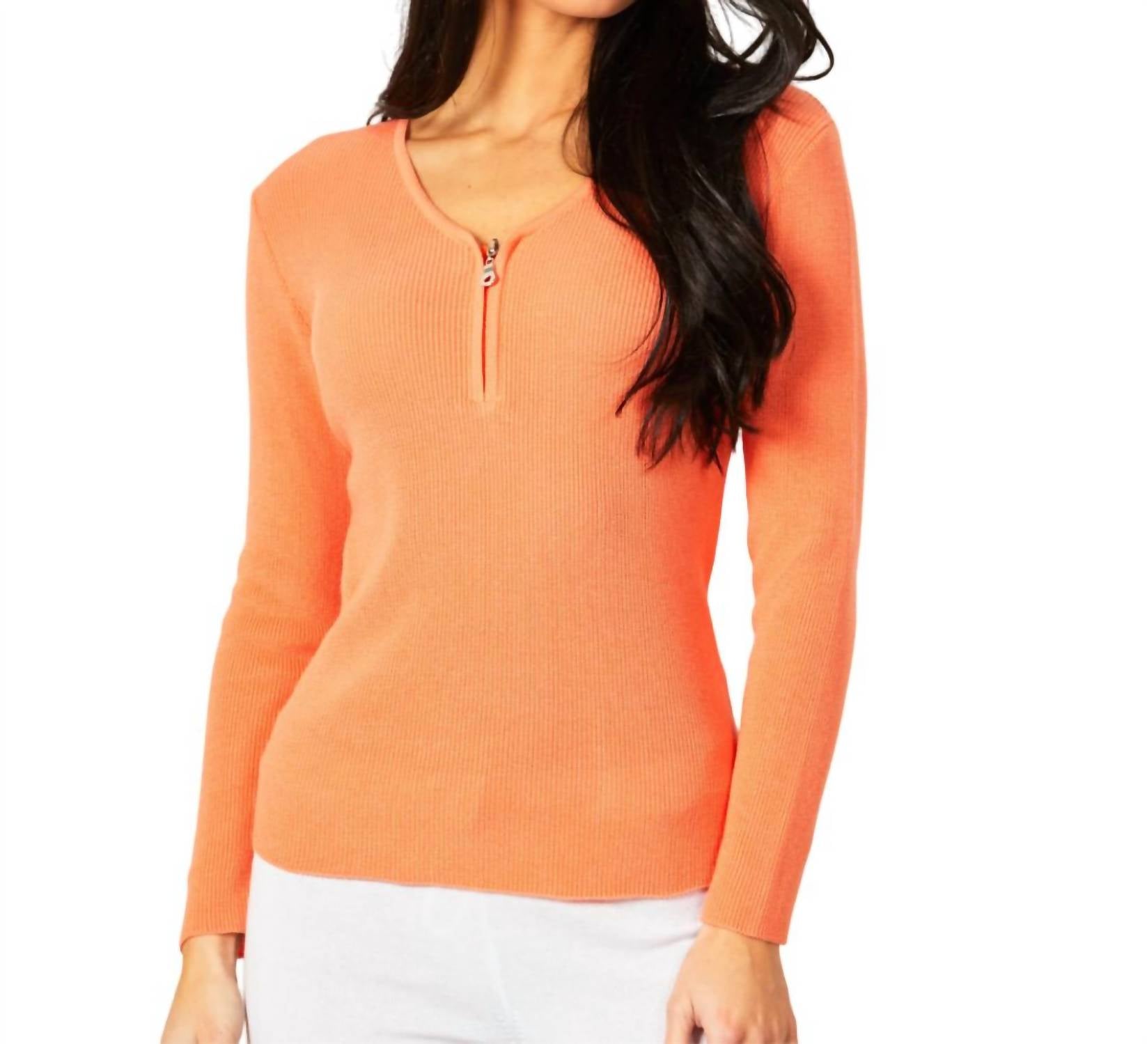 Zip V-Neck Top In Melon