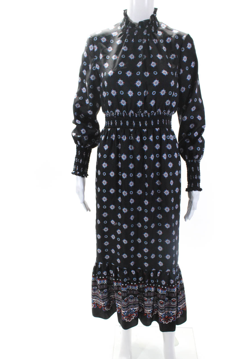 Erdem Women's High Neck Long Sleeves Tiered Maxi Dress Black Paisley 7833435275324