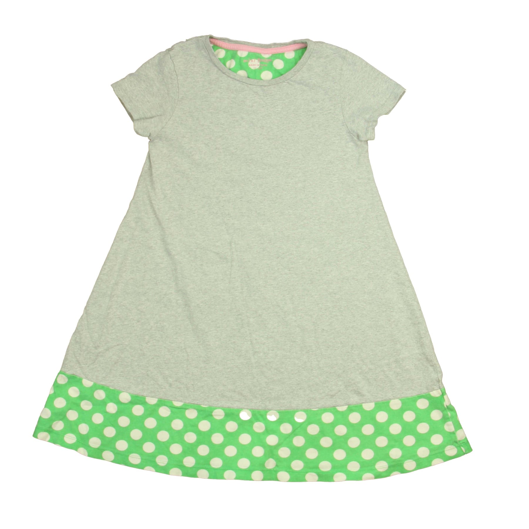 Boden Girls Gray | Green Polka Dots Dress 7805845143612