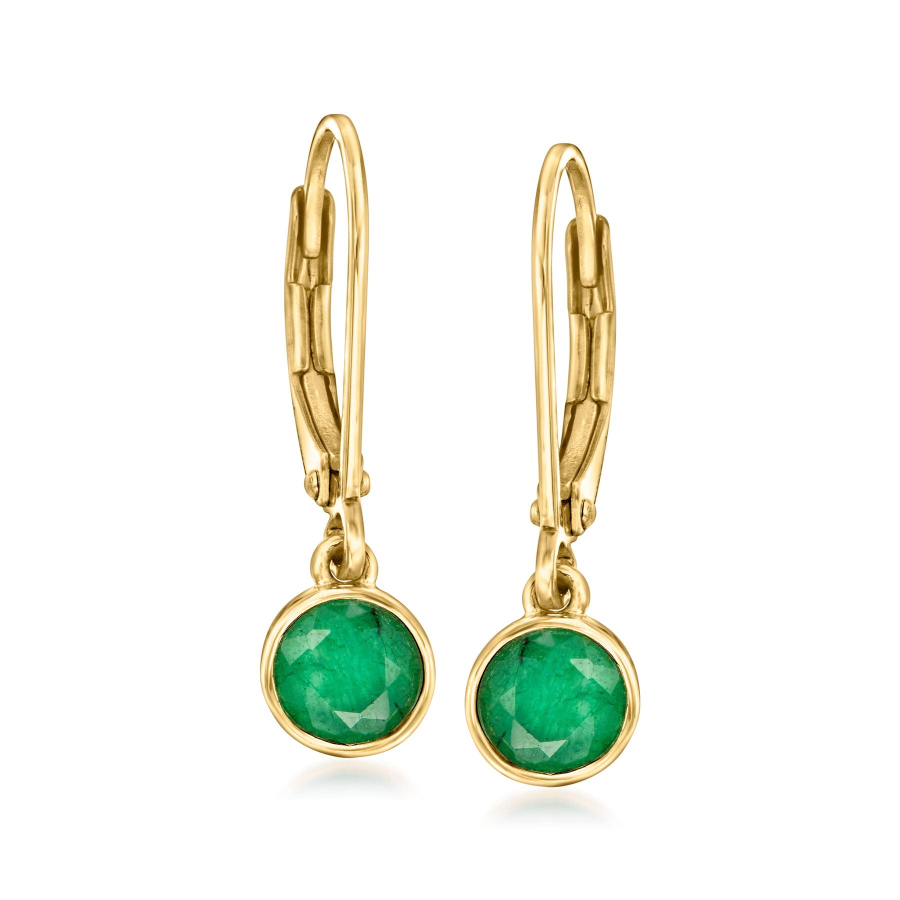 Ross-Simons Bezel-Set Emerald Drop Earrings in 18kt Gold Over Sterling