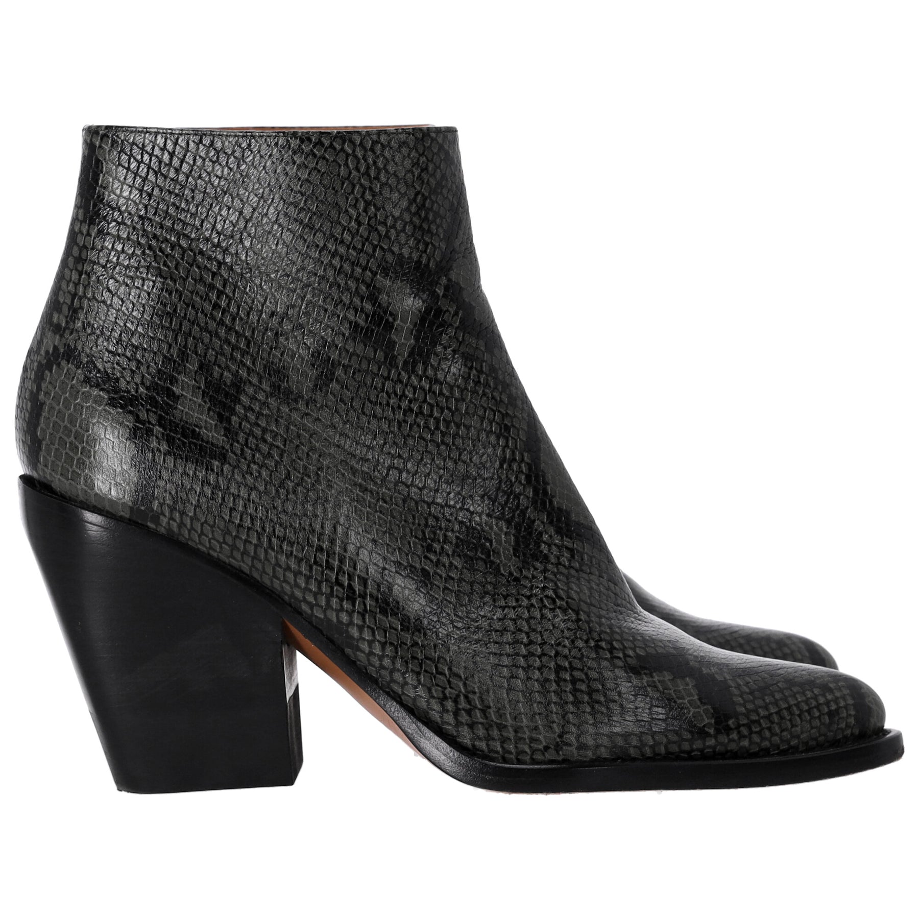 Chloé Rylee Python-Print Ankle Boots in Green Leather 7748676943932
