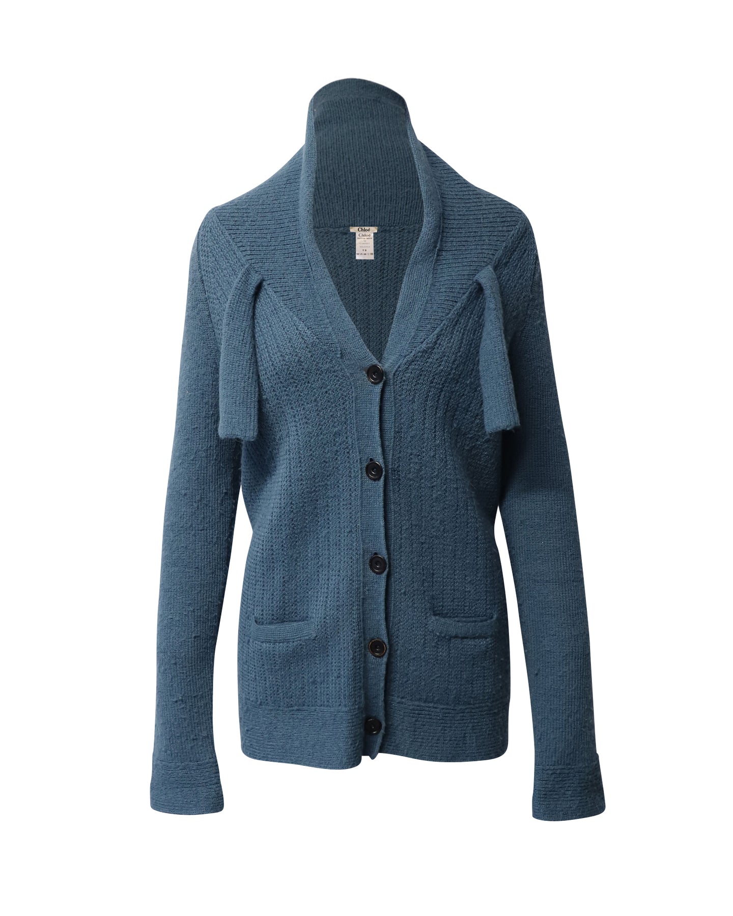 Chloe Deep Neck Cardigan in Blue Wool