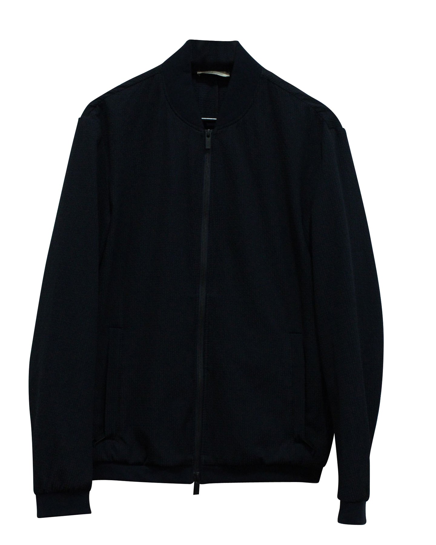 Armani Seersucker Bomber Jacket in Navy Blue Cotton 7766496673852