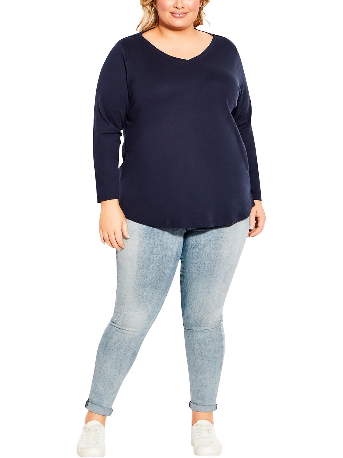 Plus Womens Cotton V Neck Pullover Top