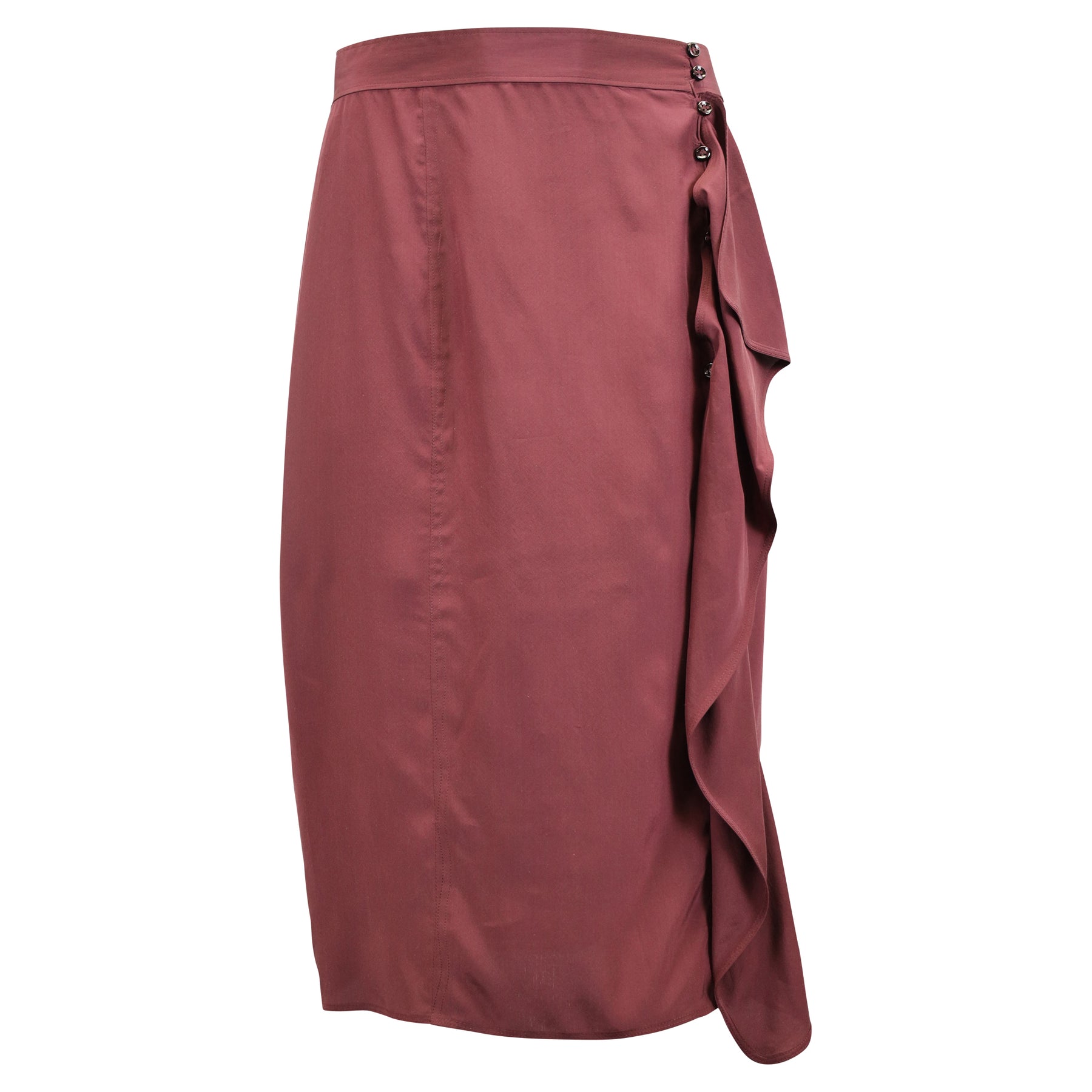 Yves Saint Laurent Draped Midi Skirt in Burgundy Silk 7733778645052