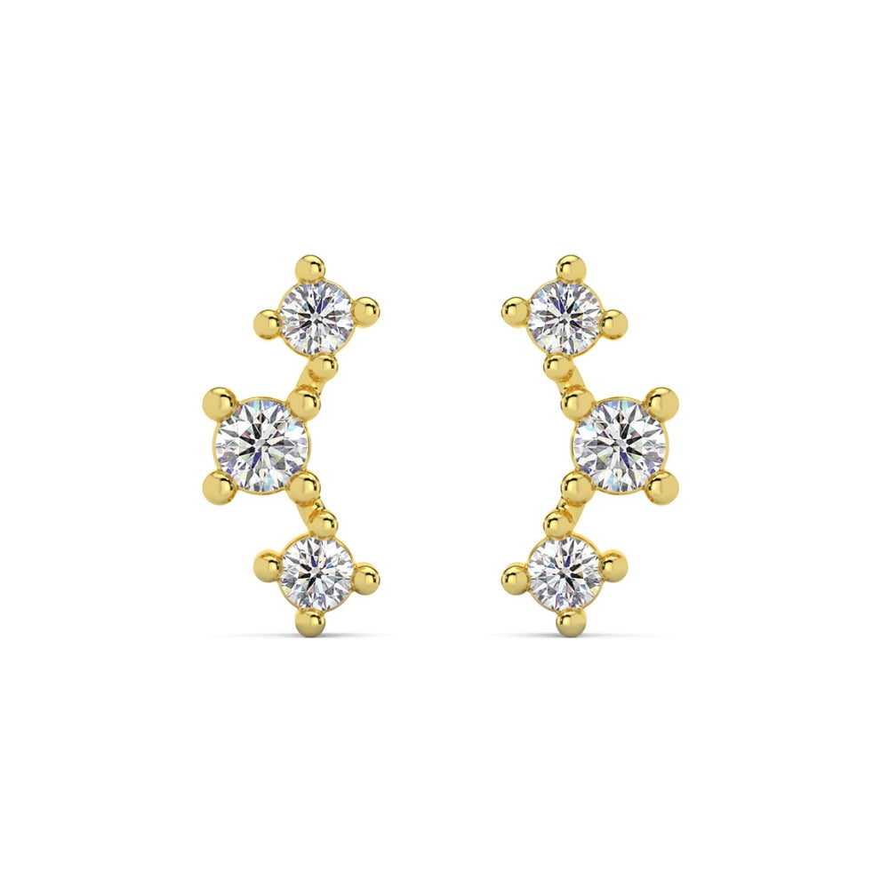 1/5Ct TW 3-Stone Diamond Crawler Earrings 14k Gold Studs Lab Grown 1/3