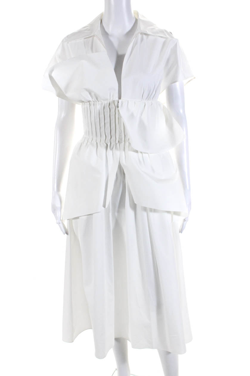 Fendi Women's Collar Sleeveless Ruffle Maxi Dress White 7833457983548