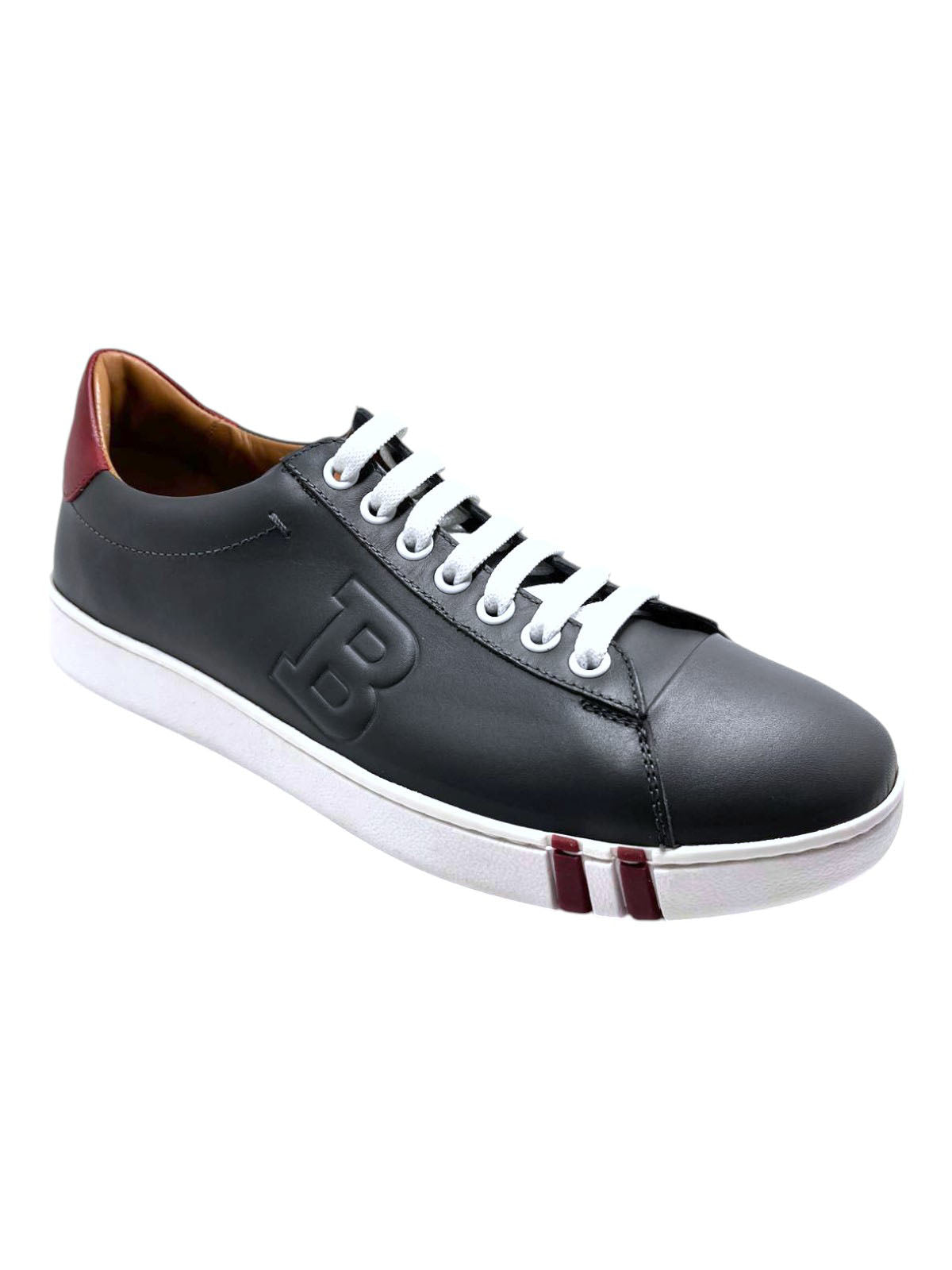 Bally Asher 6217401 Men's Dark Grey Calf Plain Leather Sneakers Size 6.5