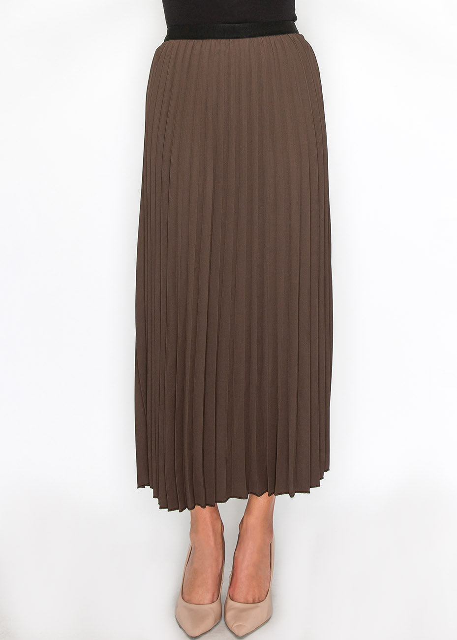 Soft Pleated Brown Midi Skirt 7833049268284
