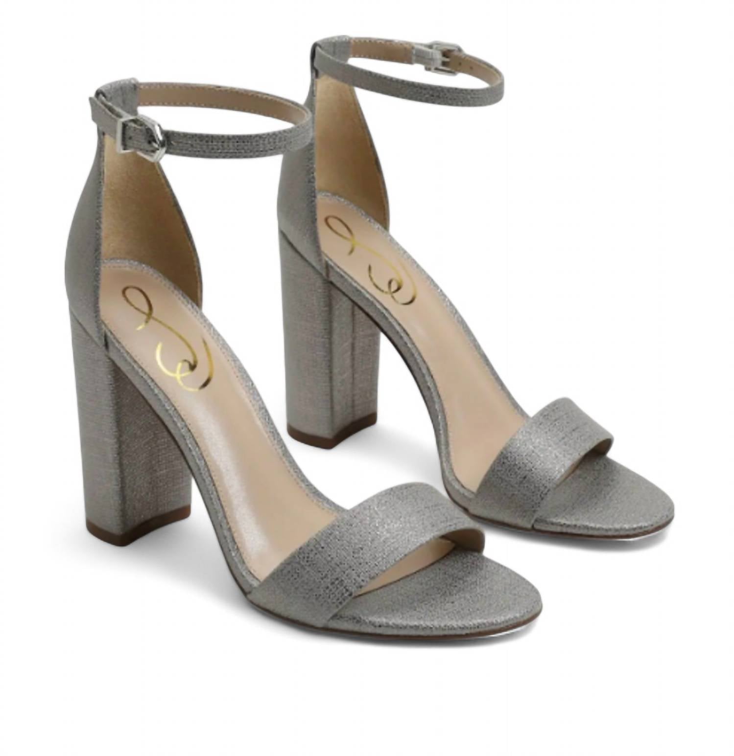 Yaro Block Heel Sandal In Pewter
