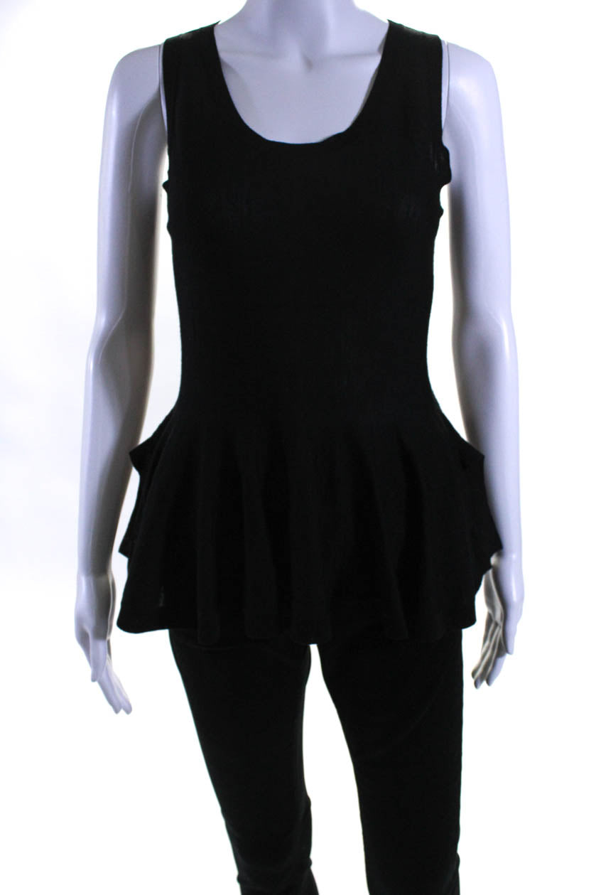 Alexander McQueen Womens Knit Sleeveless Peplum Top Blouse Black Wool 7833275957308