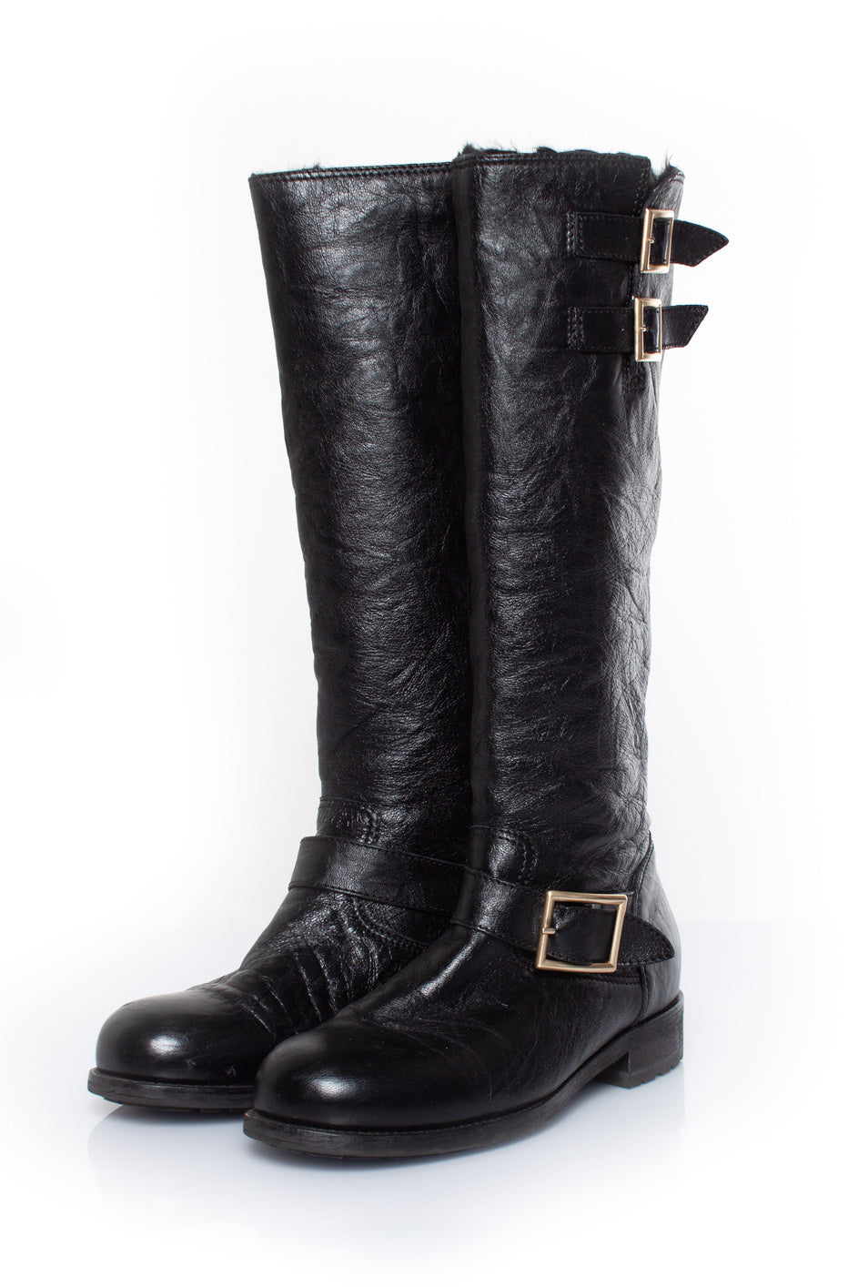 Grained leather biker boots 7833143115836