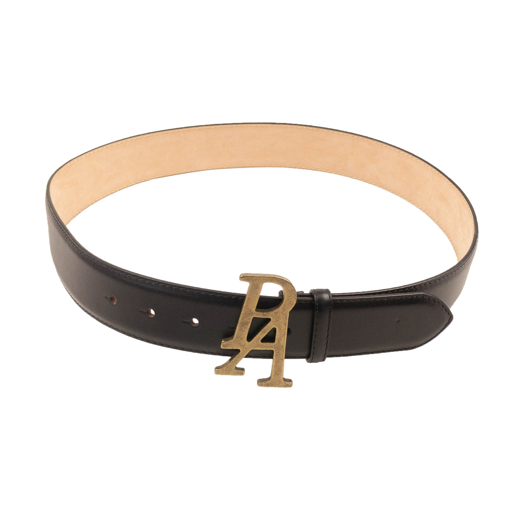 Black Leather Logo Plate Belt