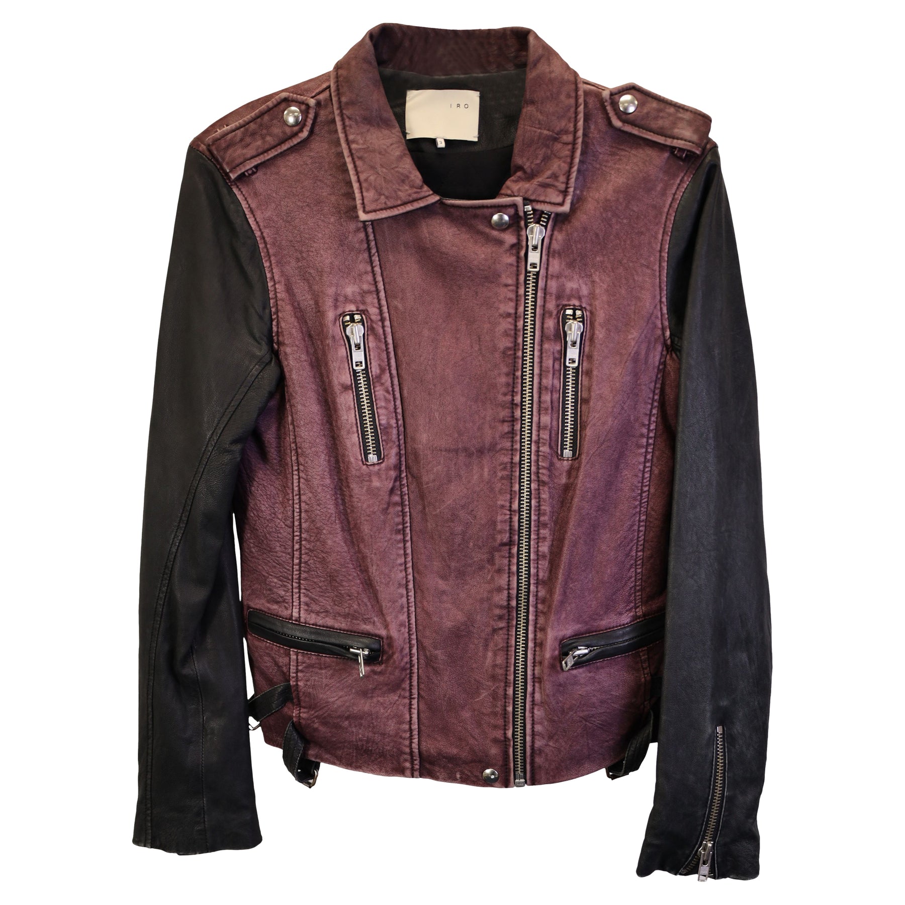 IRO Bicolor Moto Jacket in Burgundy and Black Leather 7733762555964