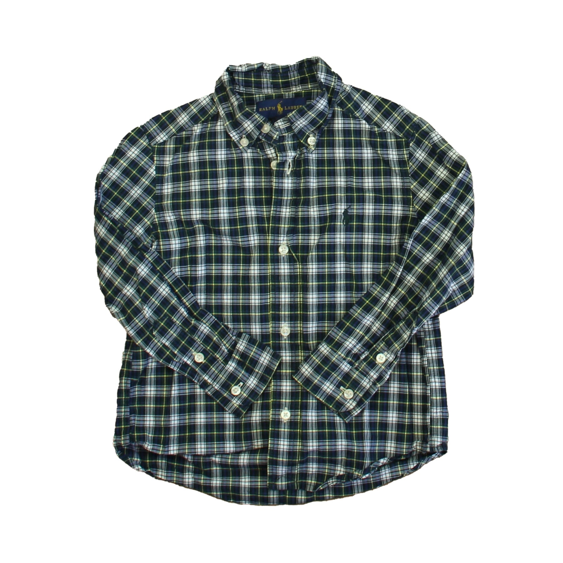 Ralph Lauren Boys Green | White | Yellow Plaid Button Down Long Sleeve 7805832167484