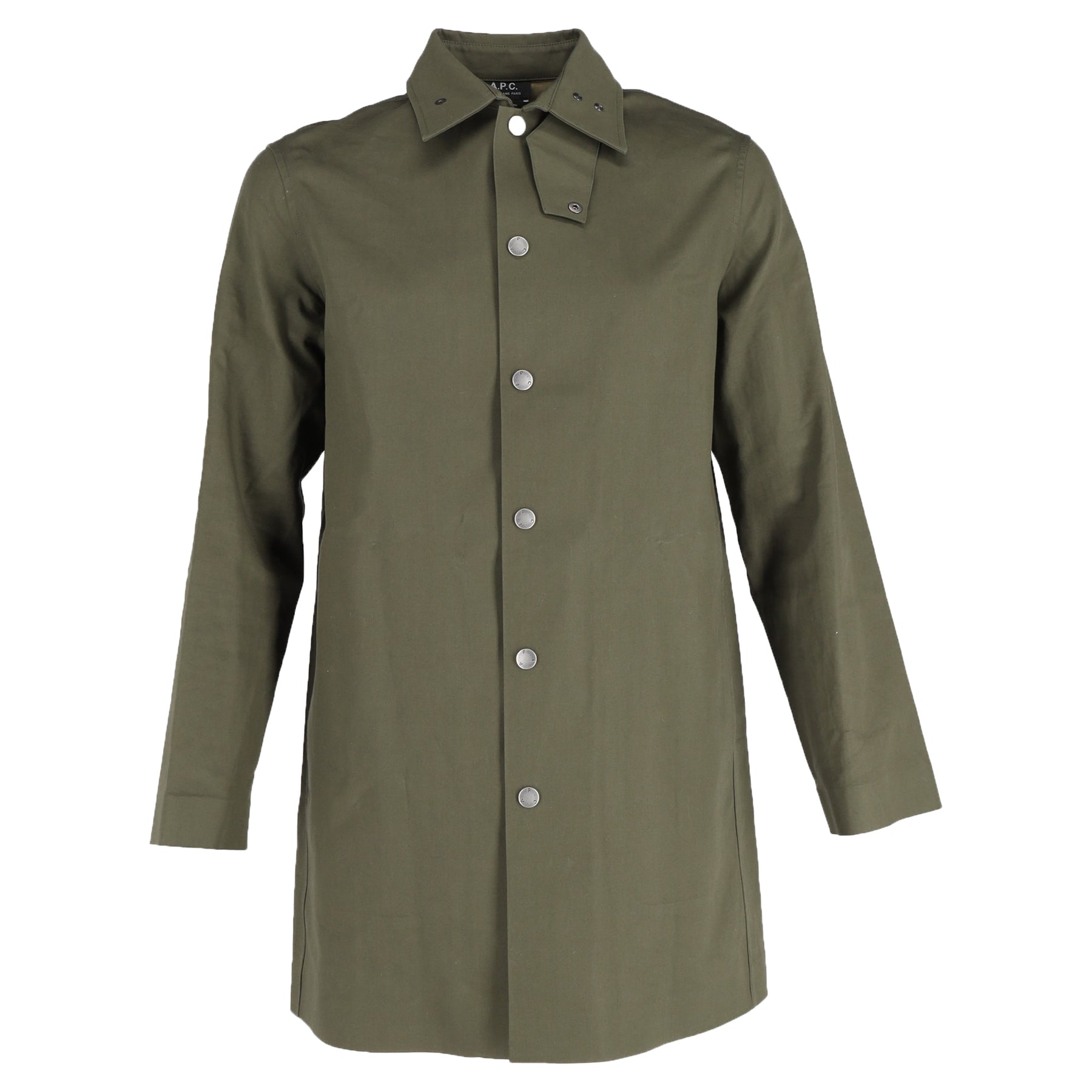 AP.C. Button Down Hibault Coat in Olive Green Water-Repellent Cotton