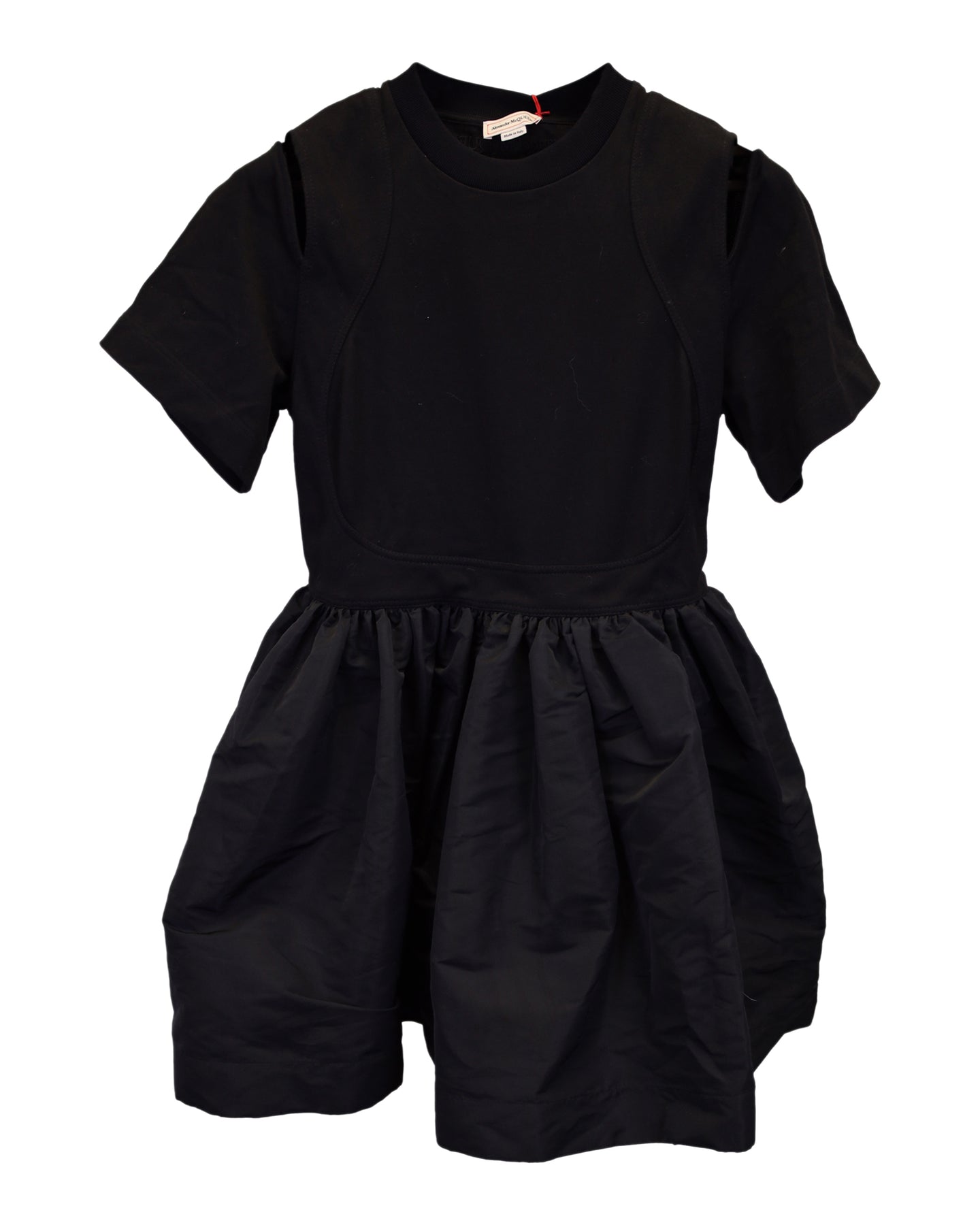 Alexander McQueen Gathered Mini Dress in Black Cotton 7748806443068