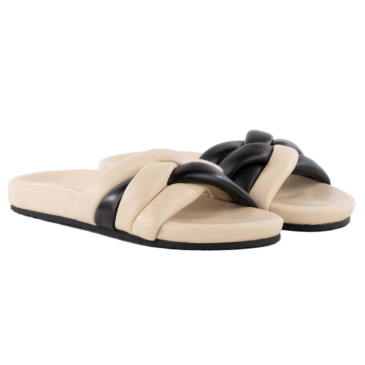 Low Key Glow Up Criss-Cross Leather Slide Sandals
