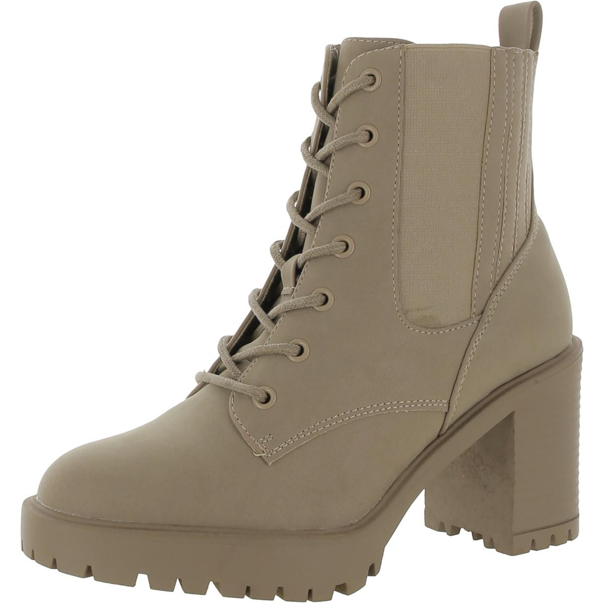 Daryl Faux Leather Block Heel Combat & Lace-Up Boots