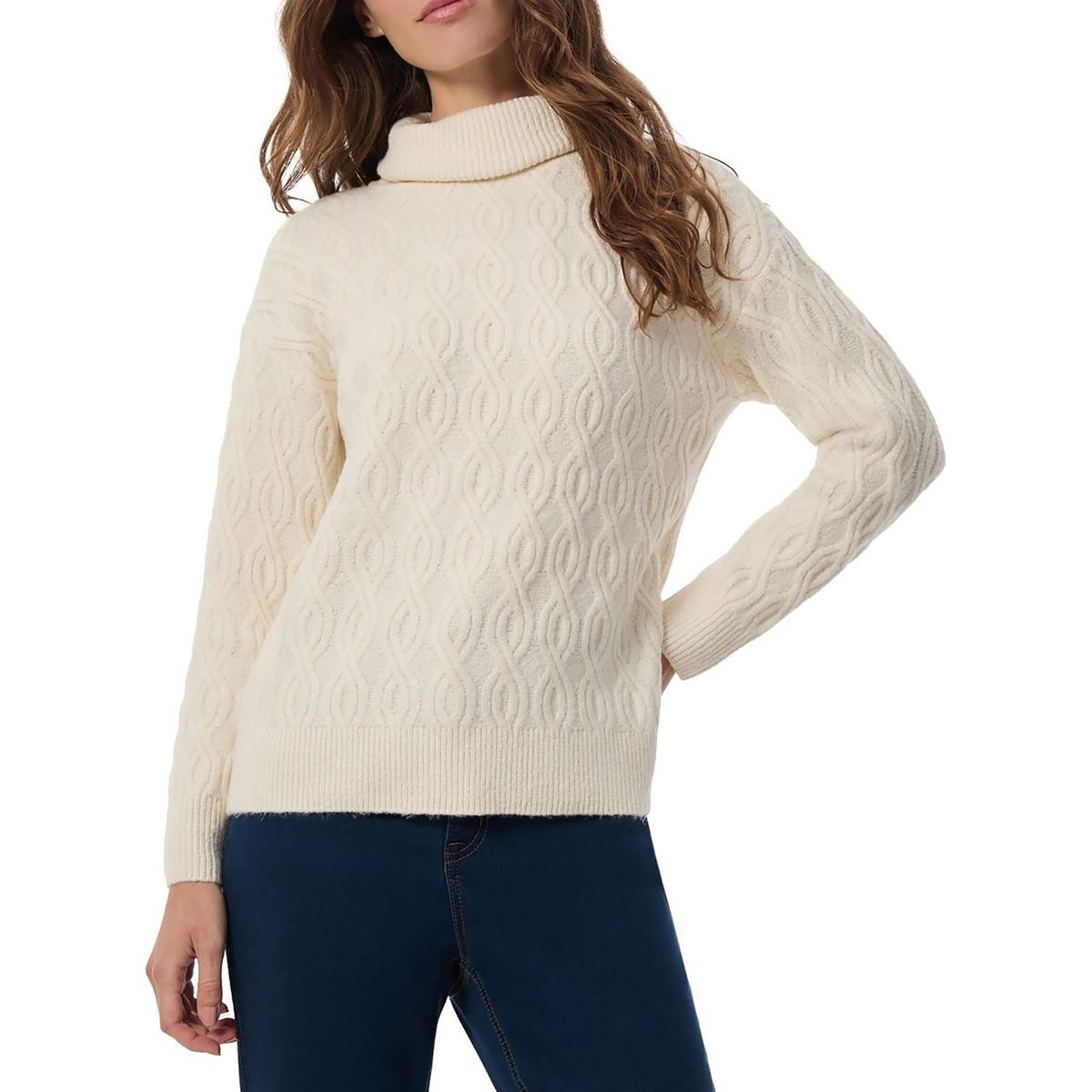 Ribbed Trim Cable Knit Turtleneck Sweater
