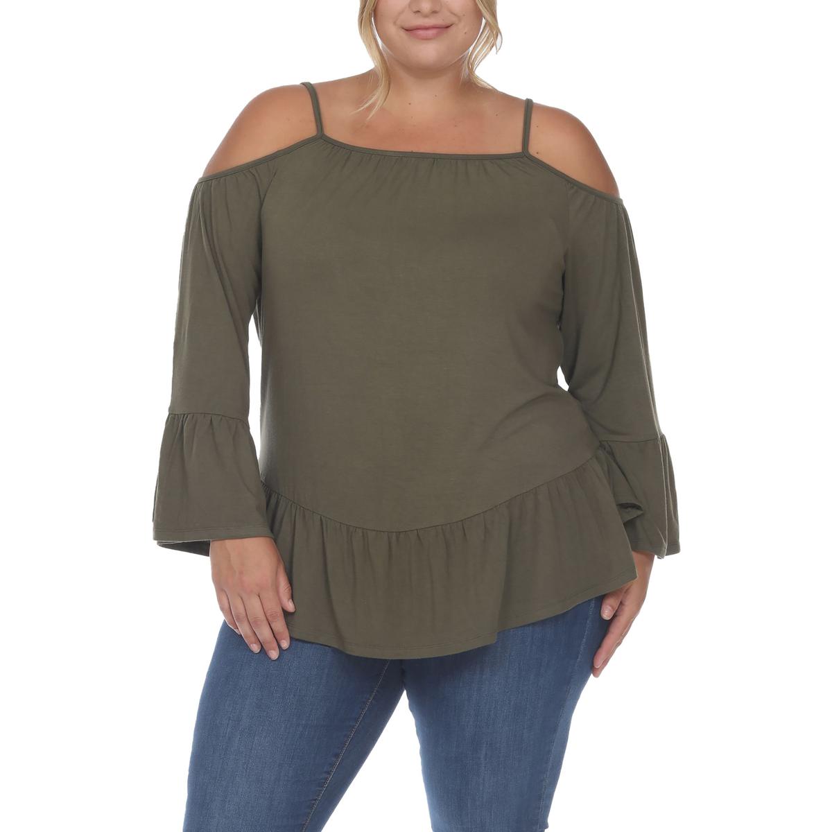 Plus Ruffled Hem Cold Shoulder Peasant Top