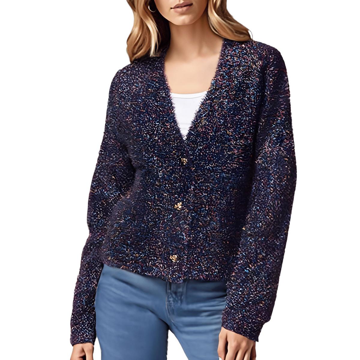 Metallic Nylon Cardigan Sweater