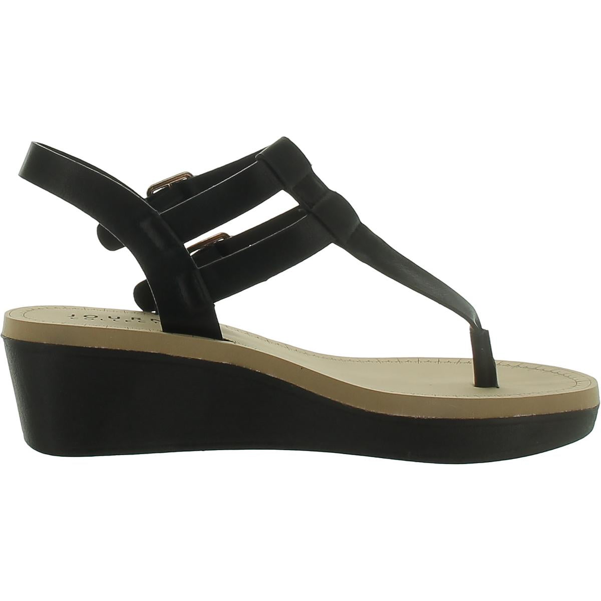 Faux Leather Thong Wedge Sandals