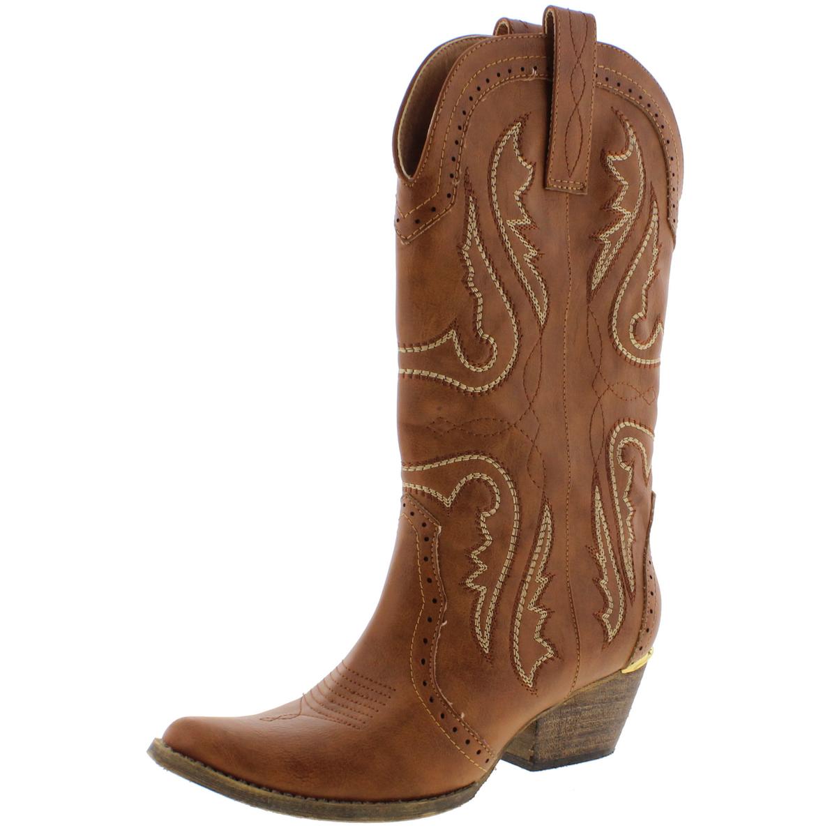 Raspy Vegan Leather Mid-Calf Western Cowgirl Boots