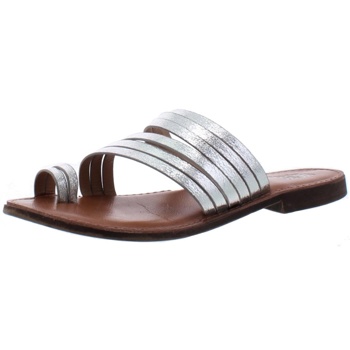 Zahra Faux Leather Toe Loop Flat Sandals
