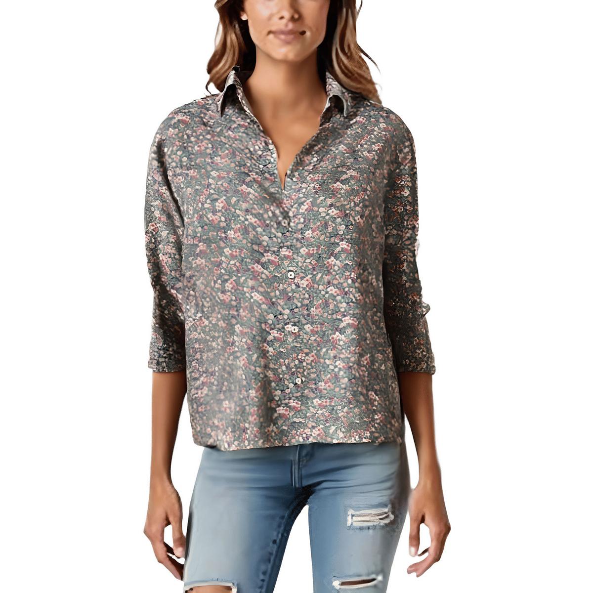 Printed Chiffon Button-Down Top
