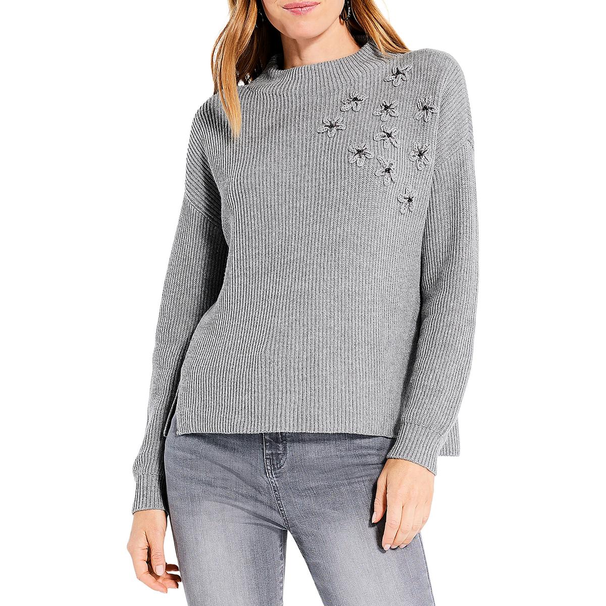 Beaded Mock Neck Pullover Sweater
