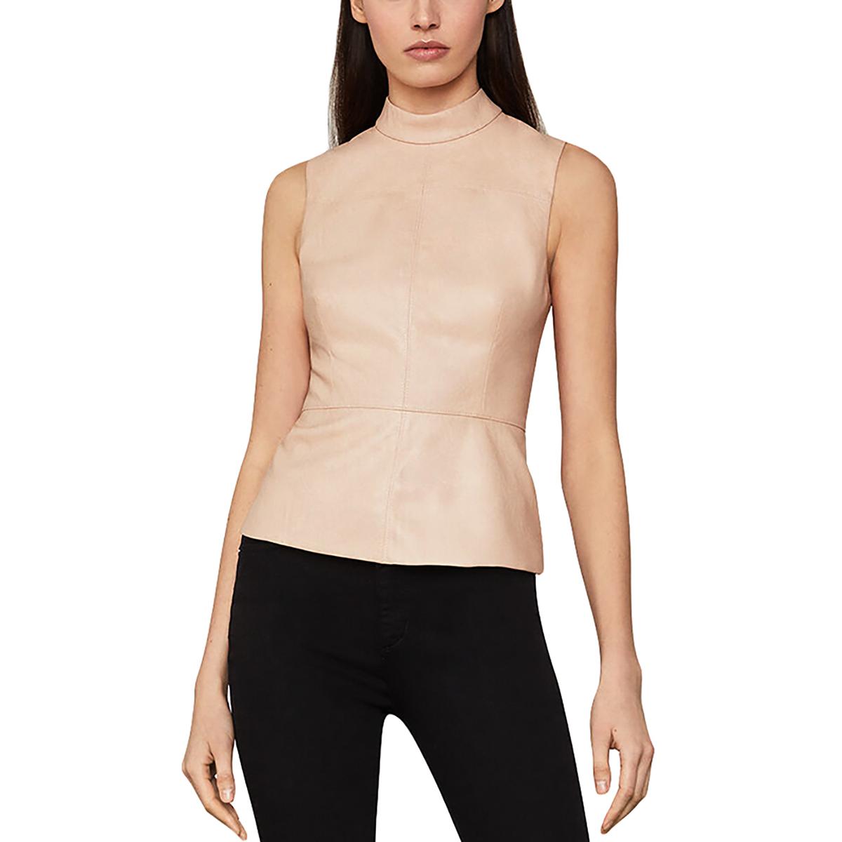 Faux Leather Mock Neck Peplum Top