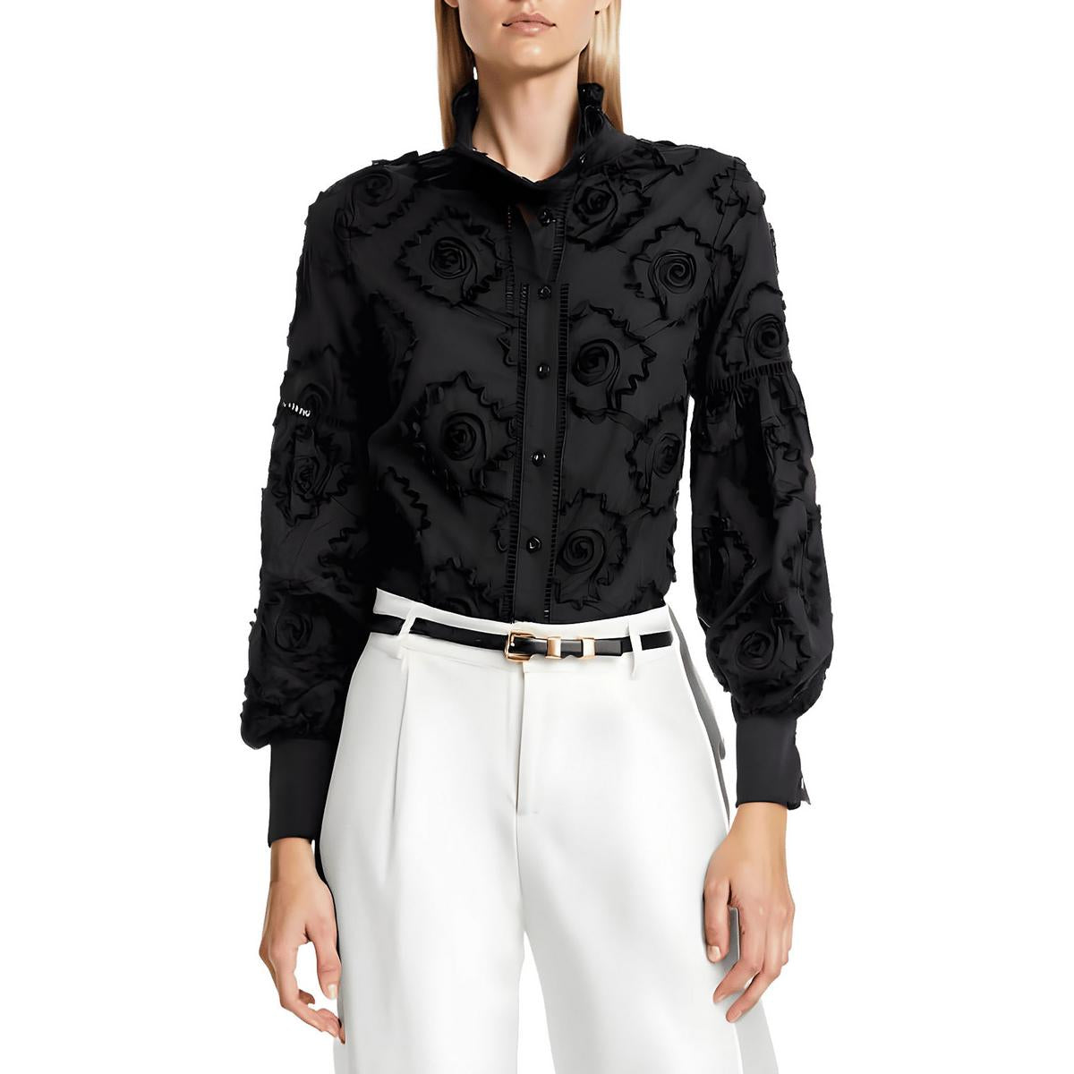 Embroidered Button-Down Top
