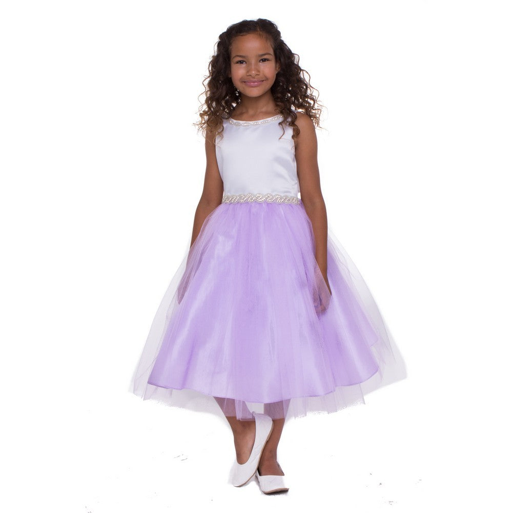 Little Girls Lilac Rhinestone Neckline Belt Flower Girl Dress 2T-6