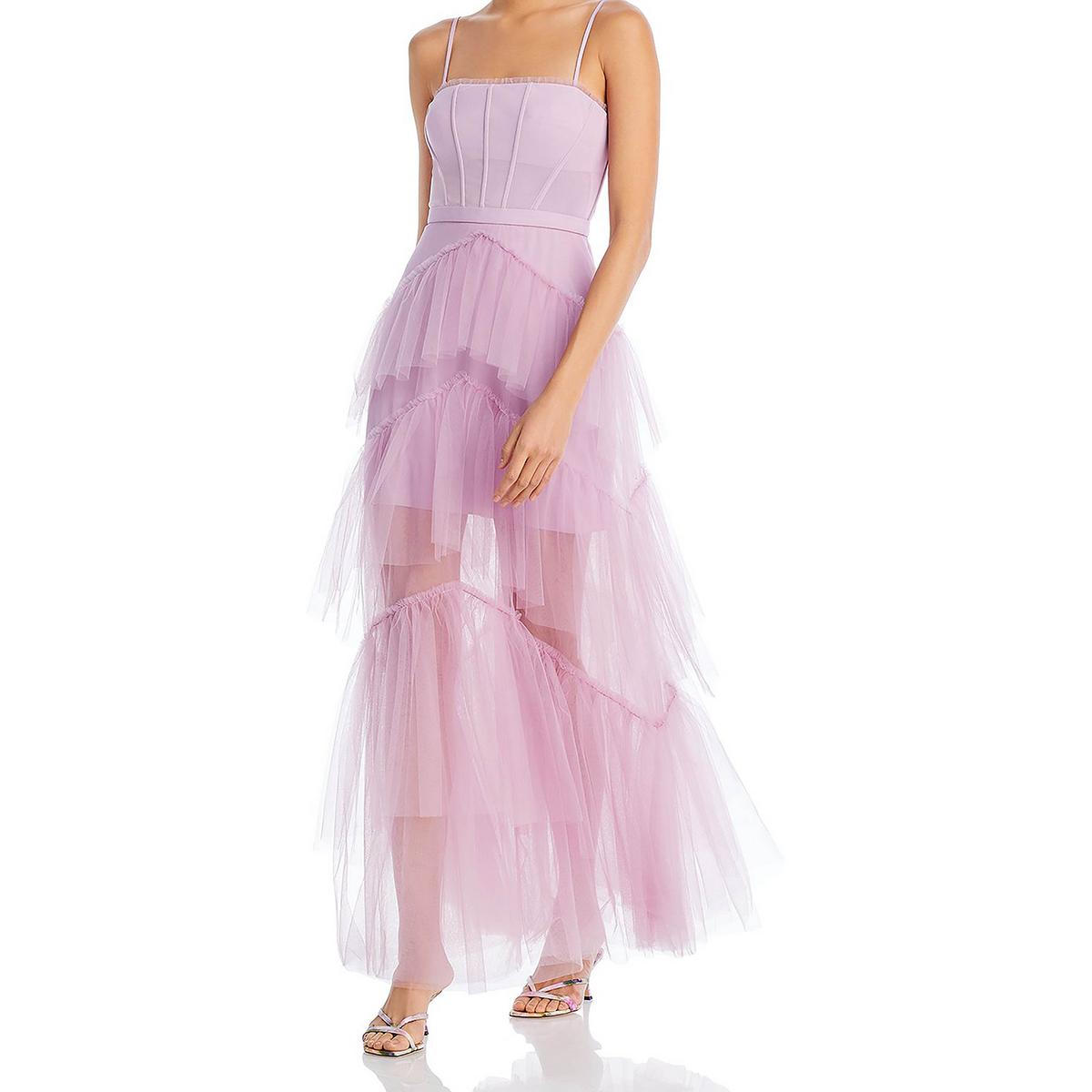 BCBG Max Azria Oly Tiered Ruffle Tulle Sleeveless Corset Evening Gown