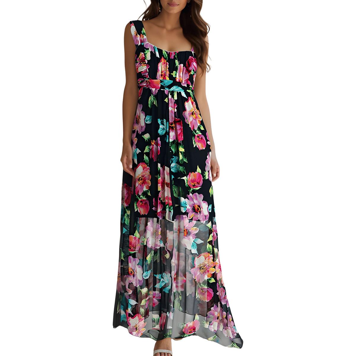 Printed Mesh Maxi Dress